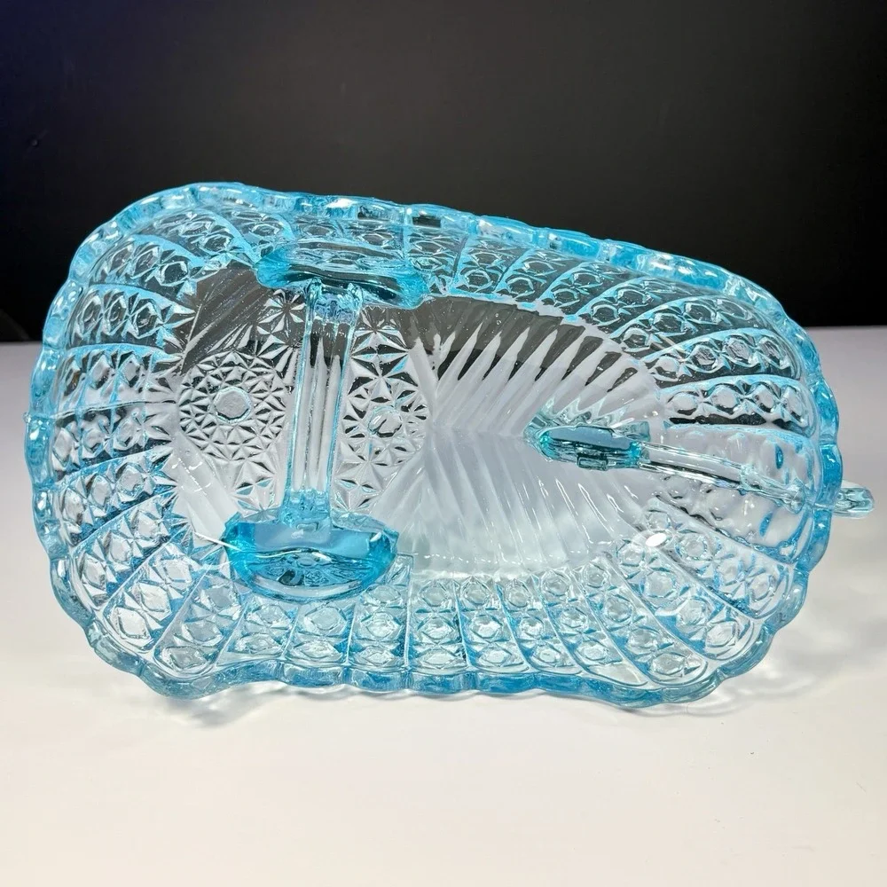 VTG McKee Aqua Glass Baby Carriage Coach Bowl Daisy & Button Candy Dish EAPG